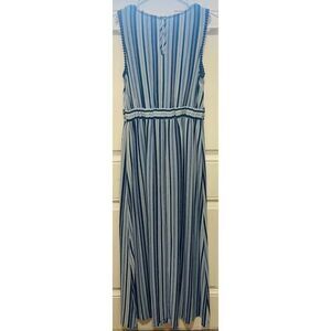 Promesa Striped Maxi Dress‎ Sleeveless Pom Trim Blue White Size S
